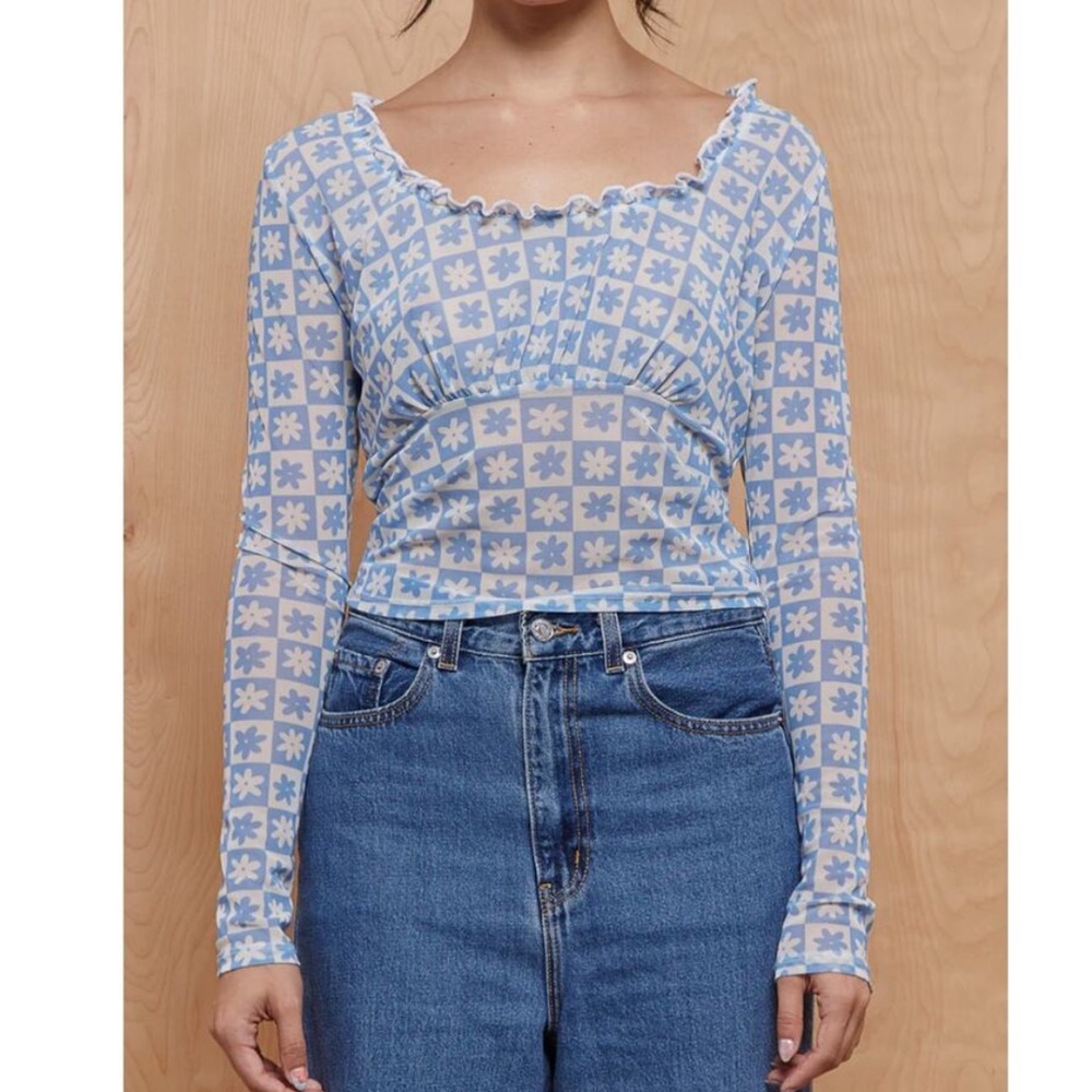 Lisa says Gah Daisy check blue mesh blouse 3x
